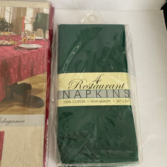 Victoria Classics Solid Burgundy Poinsettia Tablecloth 60" x 84" & 8 Napkins New - Picture 7 of 15